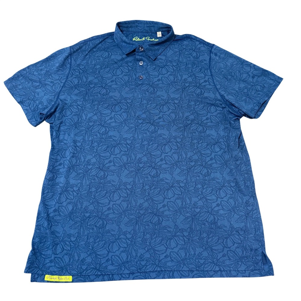 Robert Graham Mens 2XL Blue Floral Hibiscus Jacquard Polo Shirt Classic Fit - Picture 1 of 8